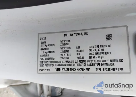 2022 Tesla Model 3 Performance Dual Motor All-Wheel Drive from USA, damaged, VIN 5YJ3E1ECXNF263791